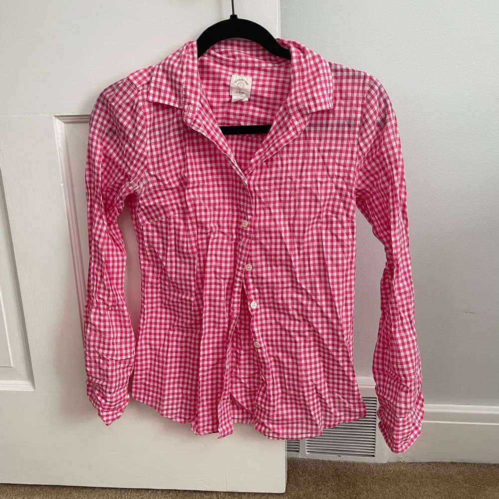 J. Crew pink gingham button down top